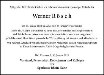 Traueranzeige von Werner Rösch von vrm-trauer