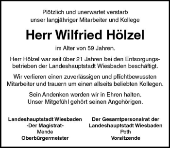 Traueranzeige von Wilfried Hölzel von vrm-trauer