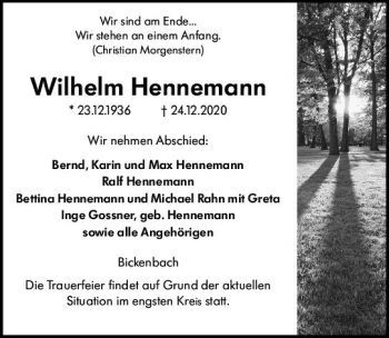 Traueranzeige von Wilhelm Hennemann von vrm-trauer