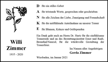Traueranzeige von Willi Zimmer von vrm-trauer