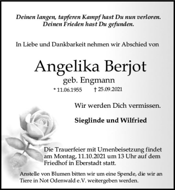 Traueranzeige von Angelika Berjot von vrm-trauer