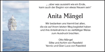 Traueranzeige von Anita Mängel von vrm-trauer