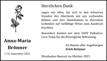 Traueranzeige von Anna-Maria Brönner von vrm-trauer
