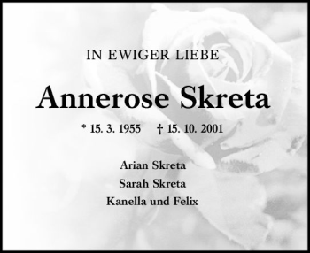 Traueranzeige von Annerose Skreta von vrm-trauer