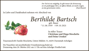 Traueranzeige von Berthilde Bartsch von vrm-trauer