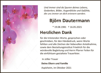 Traueranzeige von Björn Dautermann von vrm-trauer