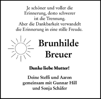Traueranzeige von Brunhilde Breuer von vrm-trauer