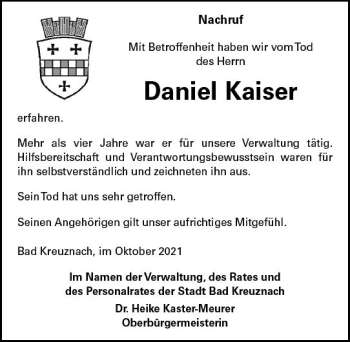 Traueranzeige von Daniel Kaiser von vrm-trauer