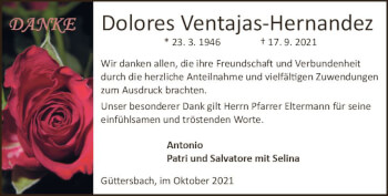 Traueranzeige von Dolores Ventajas-Hernandez von vrm-trauer