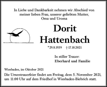 Traueranzeige von Dorit Hattenbach von vrm-trauer