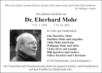 Traueranzeige von Eberhard Mohr von vrm-trauer