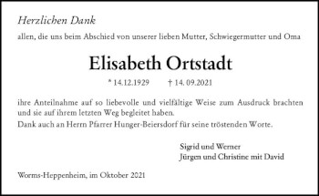 Traueranzeige von Elisabeth Ortstadt von vrm-trauer