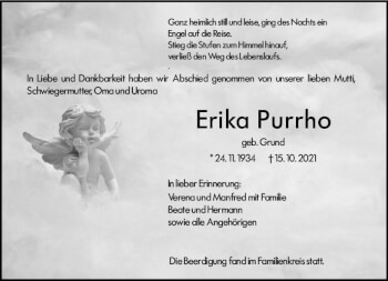 Traueranzeige von Erika Purrho von vrm-trauer