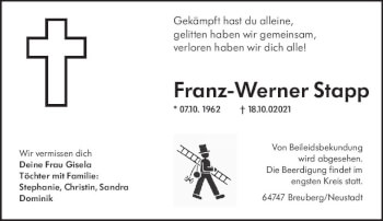 Traueranzeige von Franz-Werner Stapp von vrm-trauer