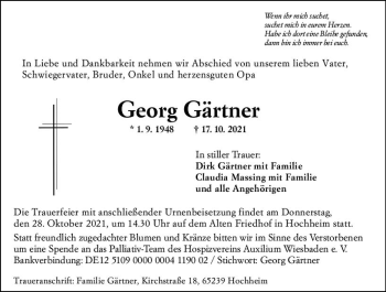 Traueranzeige von Georg Gärtner von vrm-trauer