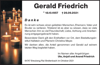 Traueranzeige von Gerald Freidrich von vrm-trauer