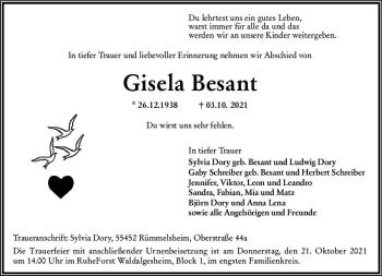 Traueranzeige von Gisela Besant von vrm-trauer