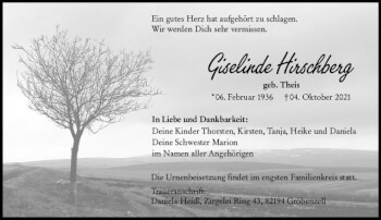 Traueranzeige von Giselinde Hirschberg von vrm-trauer