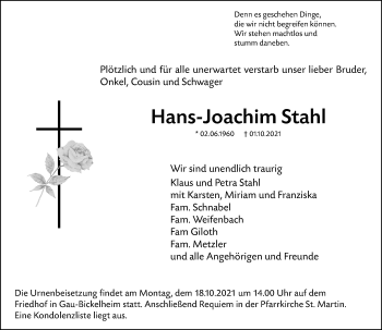 Traueranzeige von Hans-Joachim Stahl von vrm-trauer