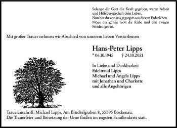Traueranzeige von Hans-Peter Lipps von vrm-trauer