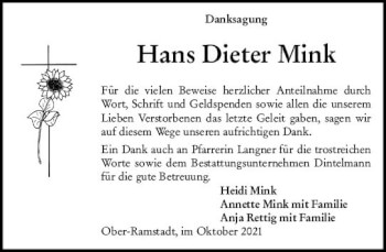 Traueranzeige von Hans Dieter Mink von vrm-trauer