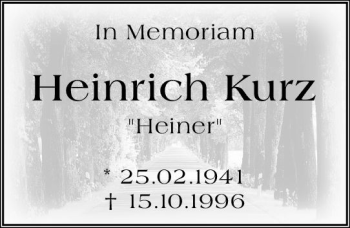 Traueranzeige von Heinrich Kurz von vrm-trauer