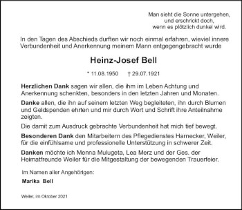 Traueranzeige von Heinz-Josef Bell von vrm-trauer