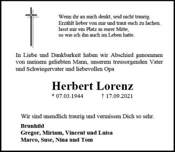 Traueranzeige von Herbert Lorenz von vrm-trauer
