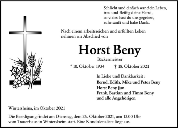 Traueranzeige von Horst Beny von vrm-trauer