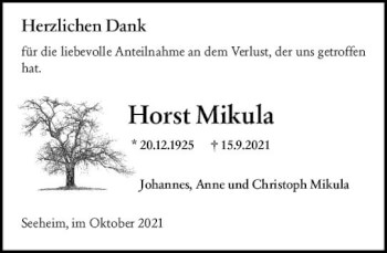 Traueranzeige von Horst Mikula von vrm-trauer