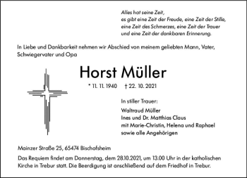 Traueranzeige von Horst Müller von vrm-trauer