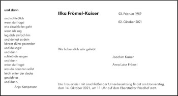 Traueranzeige von Ilka Frömel-Kaiser von vrm-trauer