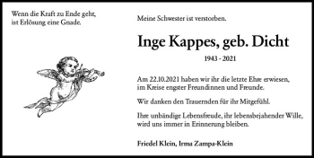 Traueranzeige von Inge Kappes von vrm-trauer