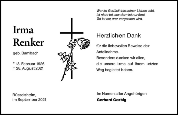 Traueranzeige von Irma Renker von vrm-trauer