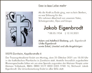 Traueranzeige von Jakob Eigenbrodt von vrm-trauer