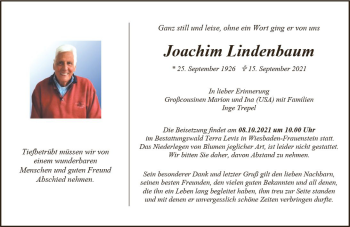 Traueranzeige von Joachim Lindenbaum von vrm-trauer