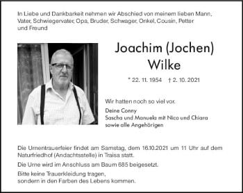 Traueranzeige von Joachim Wilke von vrm-trauer