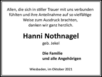 Traueranzeige von Johanna Nothnagel von vrm-trauer
