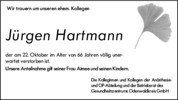 Traueranzeige von Jürgen Hartmann von vrm-trauer