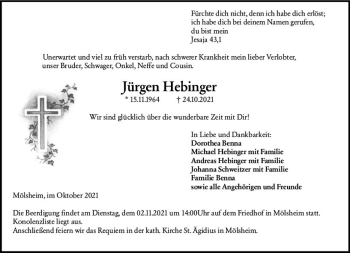 Traueranzeige von Jürgen Hebinger von vrm-trauer