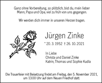 Traueranzeige von Jürgen Zinke von vrm-trauer