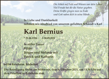 Traueranzeige von Karl Bernius von vrm-trauer