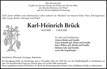 Traueranzeige von Karl-Heinrich Brück von vrm-trauer