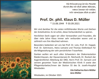 Traueranzeige von Klaus D. Müller von vrm-trauer