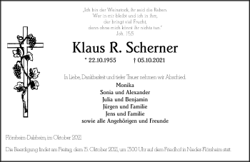 Traueranzeige von Klaus R. Scherner von vrm-trauer