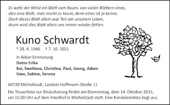 Traueranzeige von Kuno Schwardt von vrm-trauer