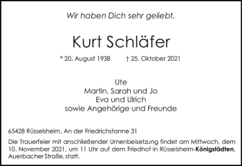 Traueranzeige von Kurt Schläfer von vrm-trauer