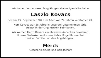 Traueranzeige von Laszlo Kovacs von vrm-trauer