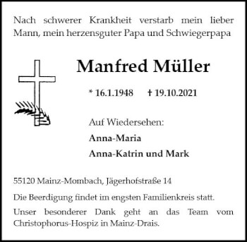 Traueranzeige von Manfred Müller von vrm-trauer