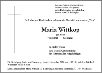 Traueranzeige von Maria Wittkop von vrm-trauer